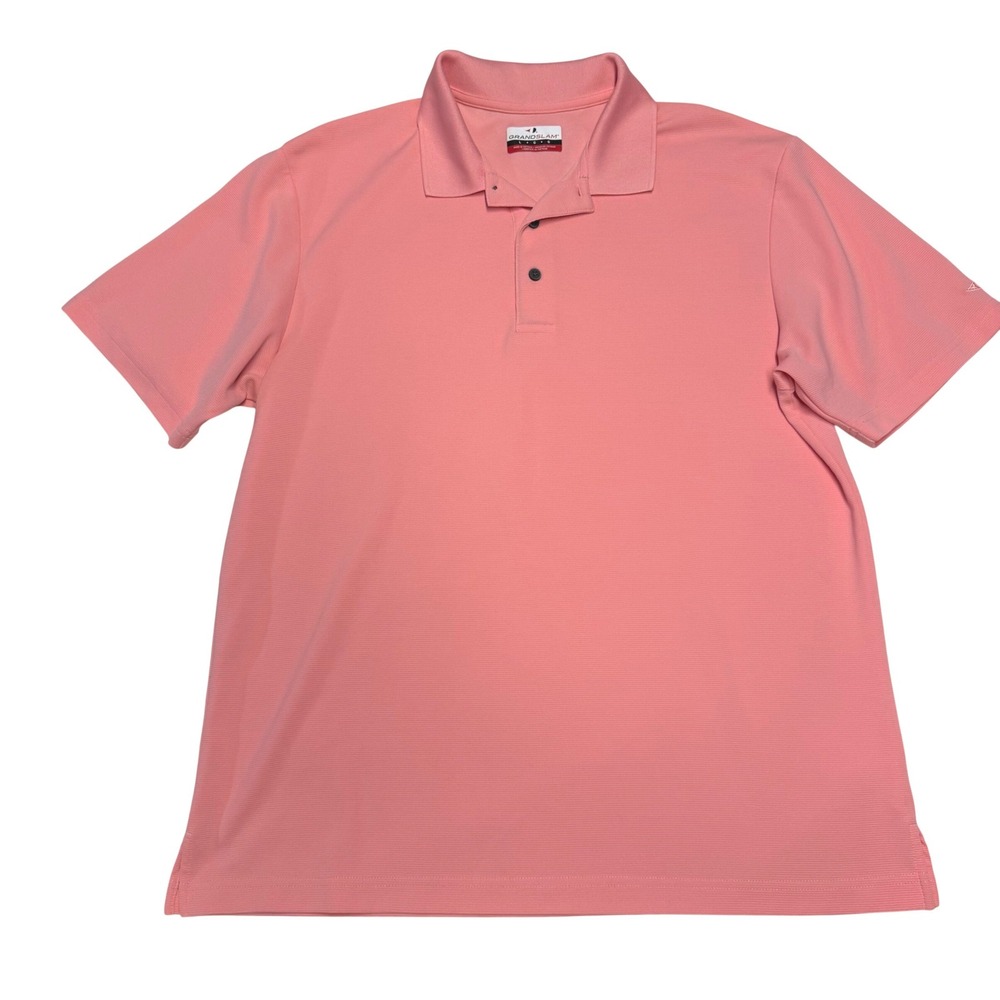 Grand‎ Slam Mens Salmon Pink Short Sleeve Performance Golf Tennis Polo Shirt Lrg